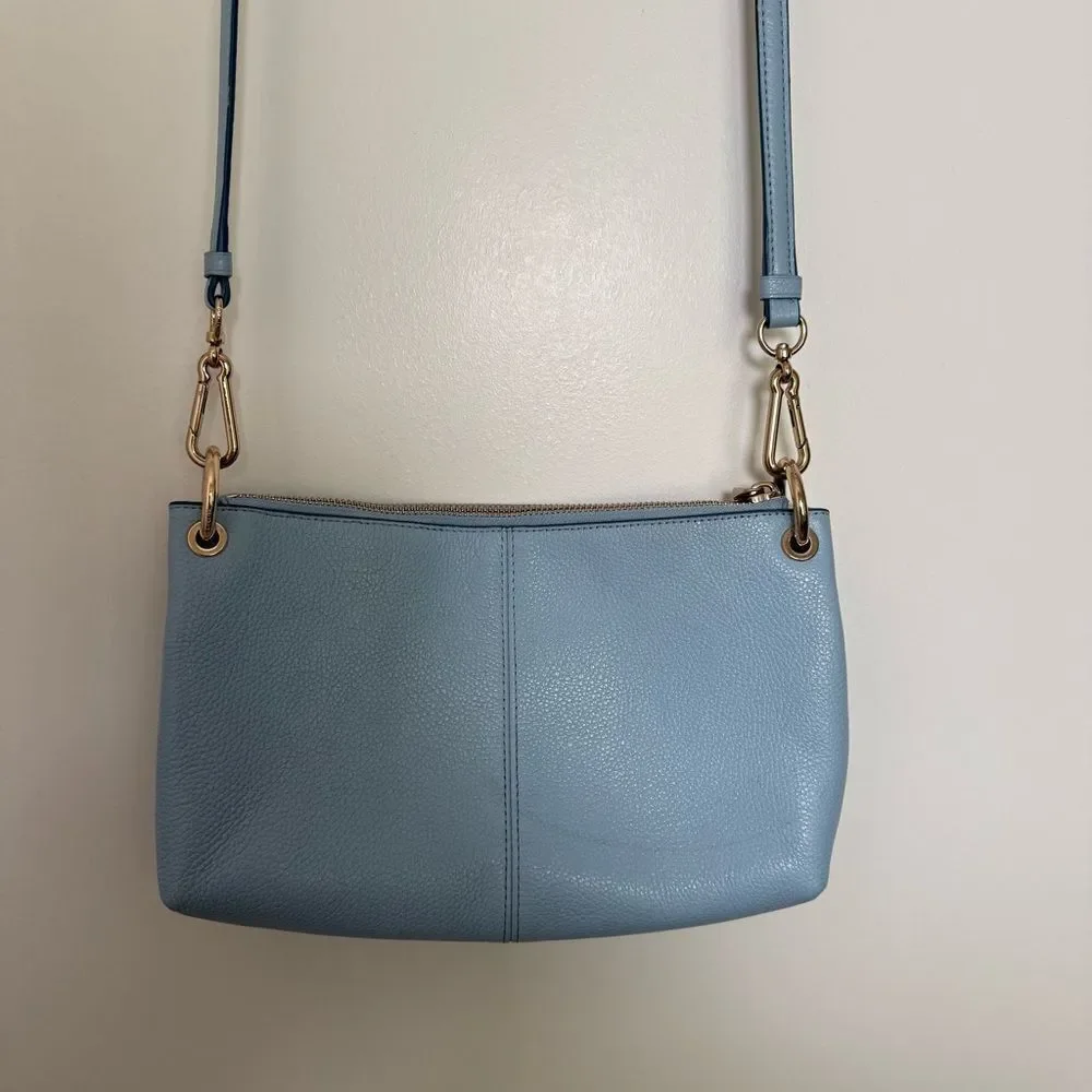 Coach 33521 Charley 2 Way Shoulder Bag Horse Carriage Logo Pebbled Leather Blue